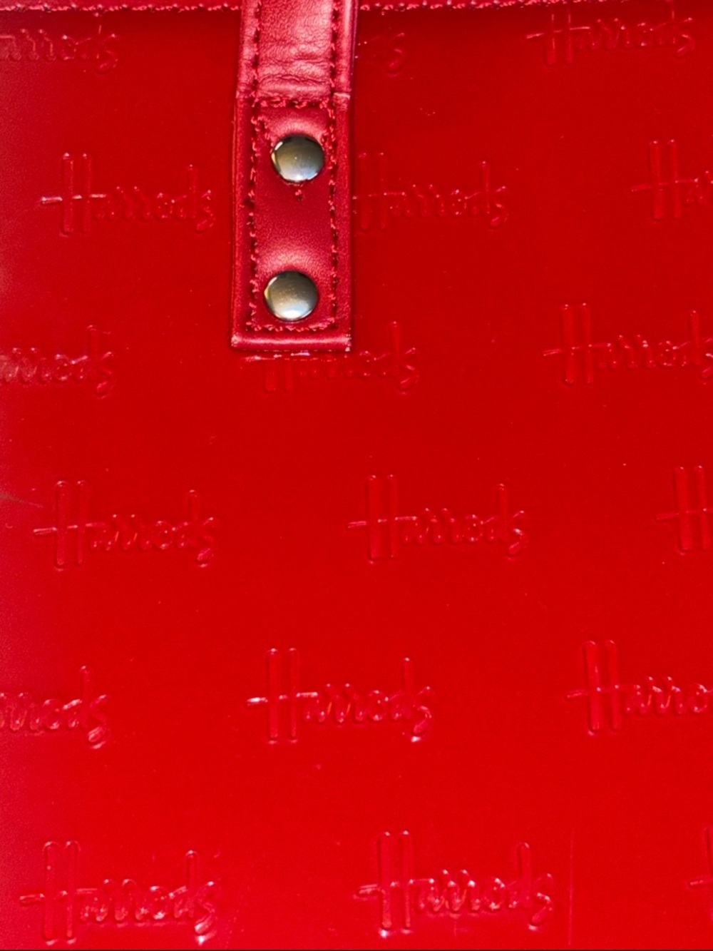 HARRODS OF LONDON RED PATENT LEATHER TOTE BAG 3COMPARTMENTS WITH MIDDLE ZIPPER - Picture 4 of 15